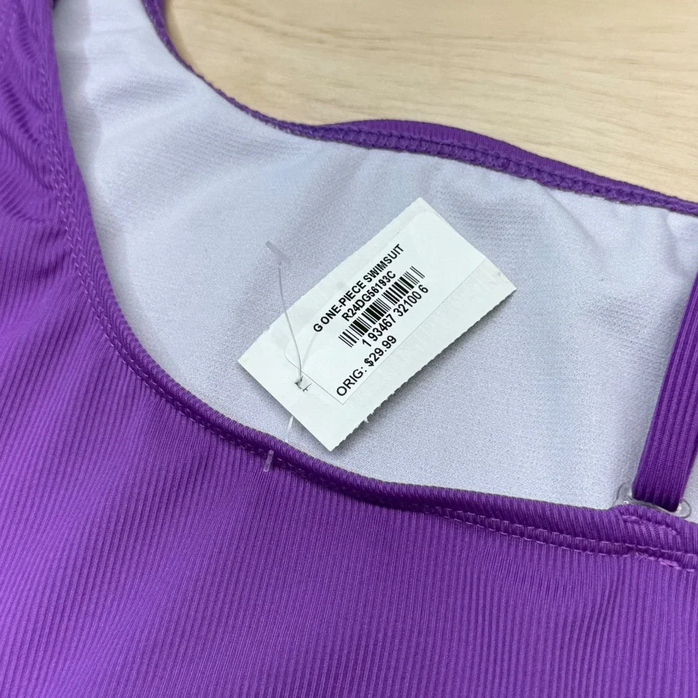Andy & Evan‎ Girls Purple Ribbed One Piece Swimsuit Cutout Size M 10 NWT